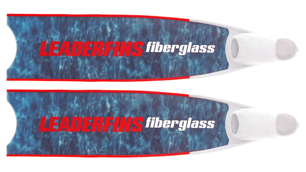 Leaderfins blue camo bi-fins red and white