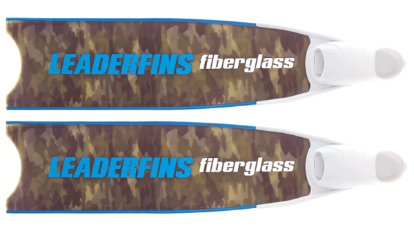 Leaderfins fiberglass green camo fins blue and white