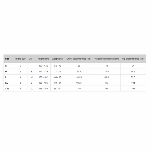 Mares M3rge wetsuit size chart