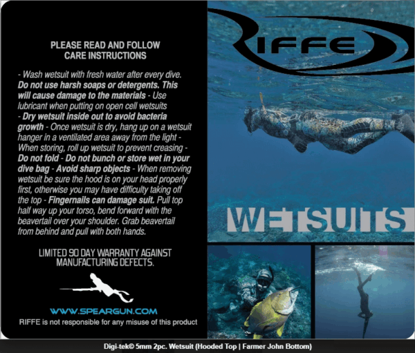 Riffe Digi-tek slim fit camo wetsuit - instructions