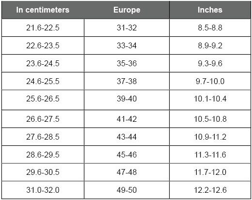 Leaderfins size chart