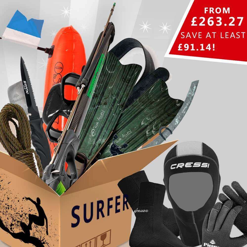 Surfer spearfishing gear package